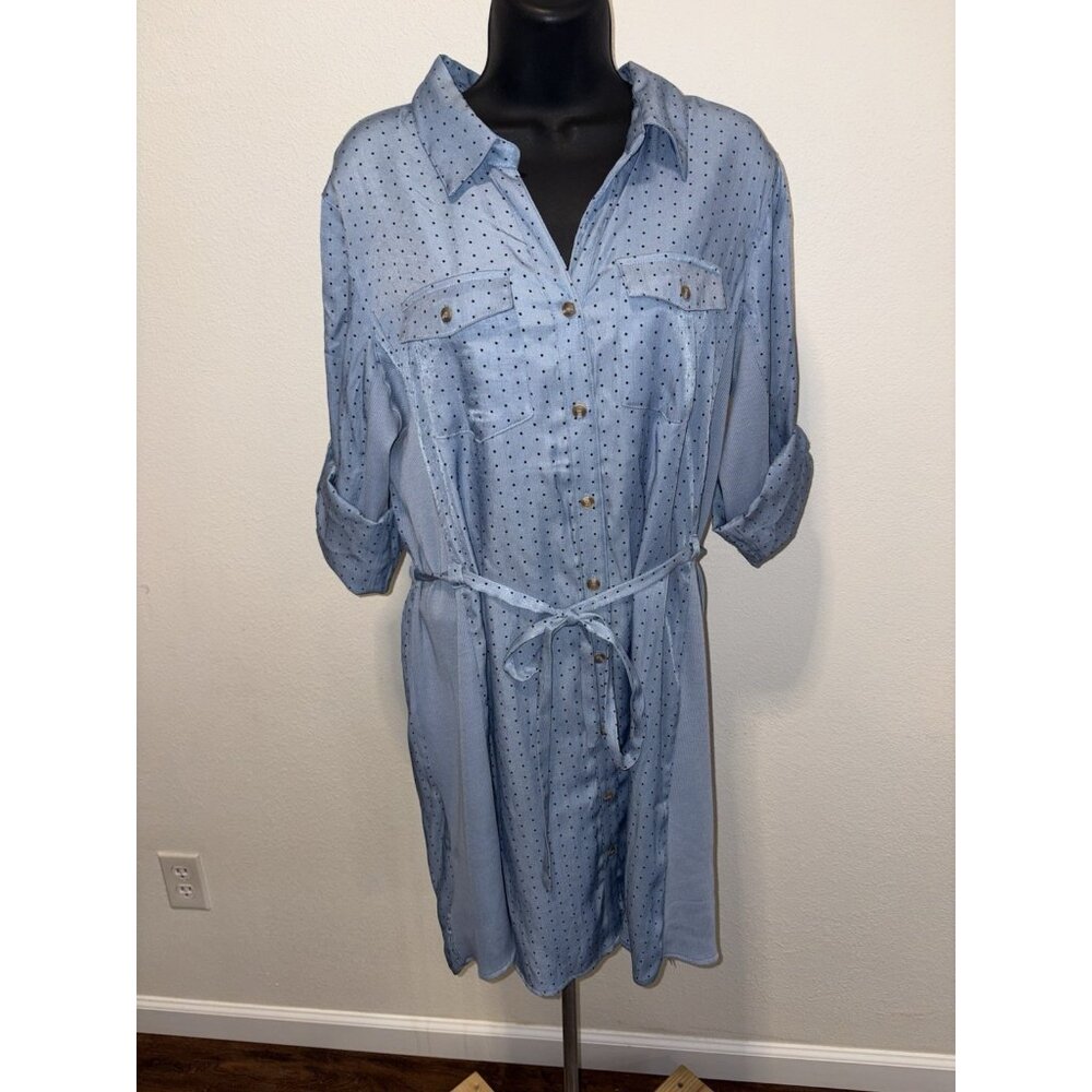 Studio 1886 Knee Length Dress Women 12 / 14 Large Roll Tab Sleeves Collared Belt